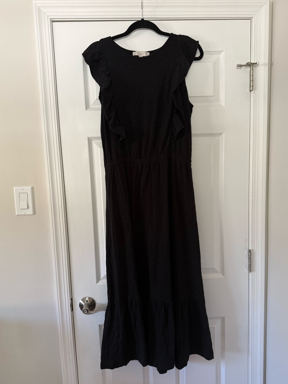LOFT Black Ruffle-Trim Maxi Dress